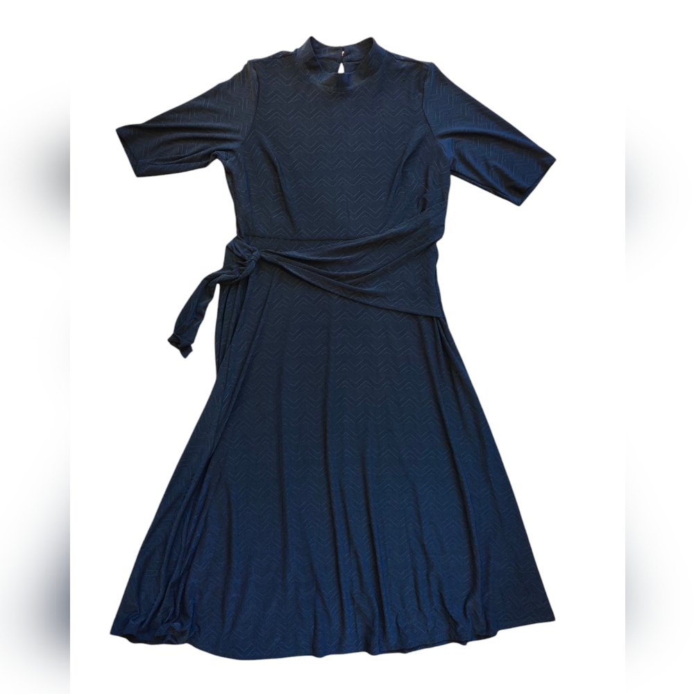 Robbie Bee Navy Midi Dress with Tie Waist